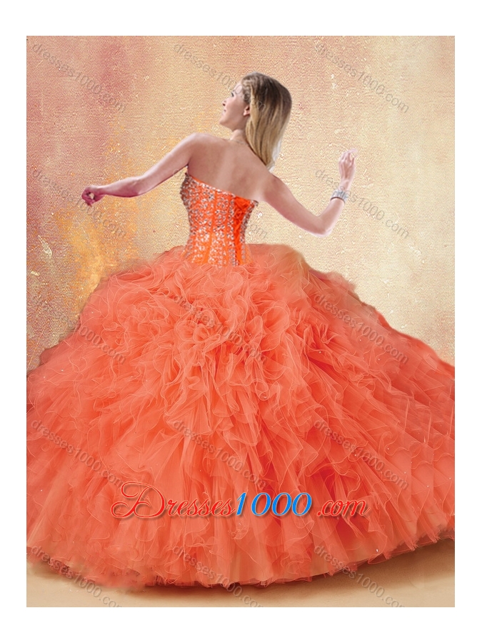 Elegant Ball Gown Orange Red Sweet 16 Dresses with Ruffles