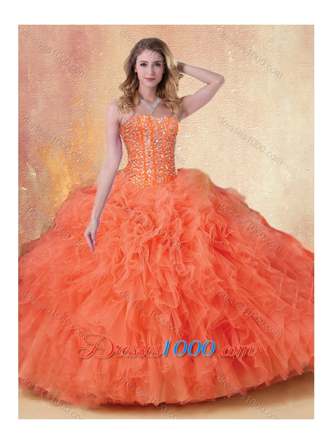 Elegant Ball Gown Orange Red Sweet 16 Dresses with Ruffles