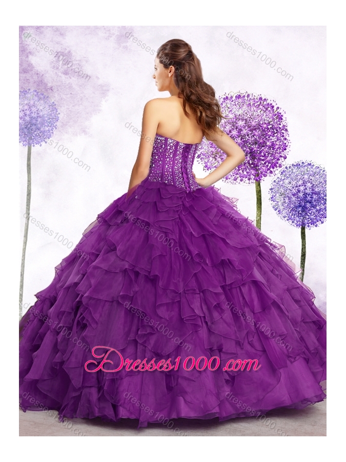 Latest Ball Gown Purple Quinceanera Gowns with Beading and Ruffles
