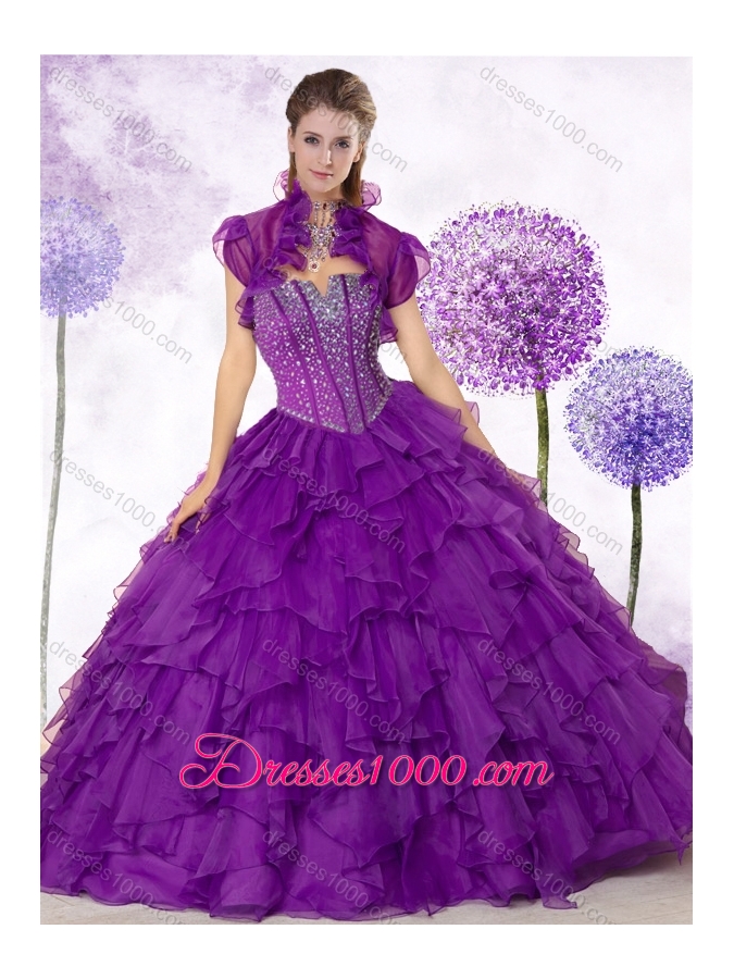 Latest Ball Gown Purple Quinceanera Gowns with Beading and Ruffles