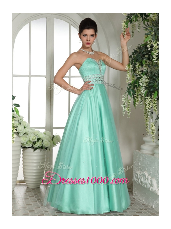 Lovely A Line Sweetheart Beading Prom Dresses in Apple Green