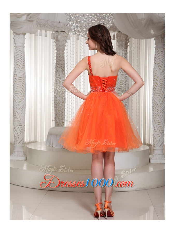Lovely One Shoulder Beading Short Prom Dress for Party