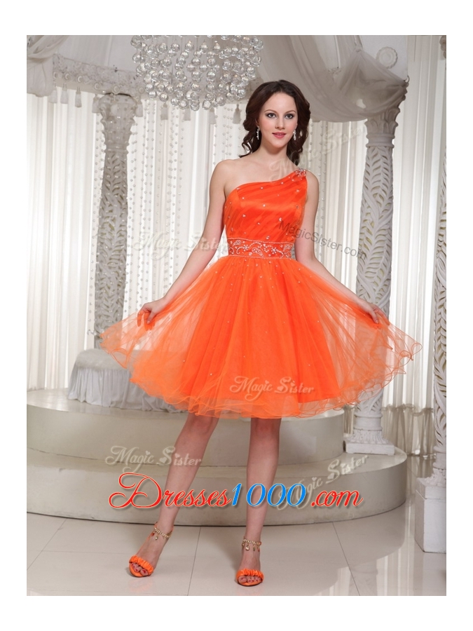 Lovely One Shoulder Beading Short Prom Dress for Party