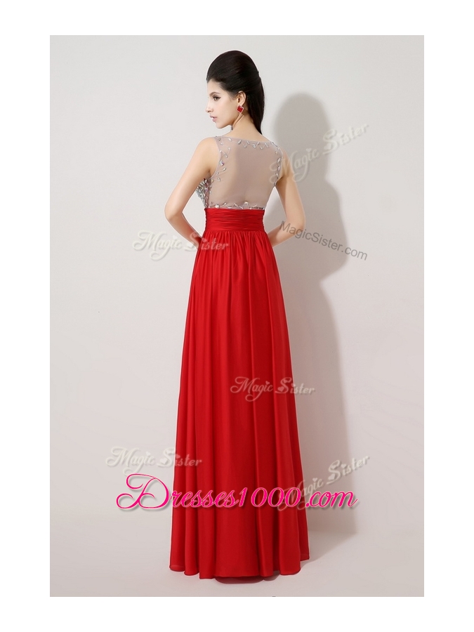 Lovely Scoop Empire Beading Red Prom Dresses