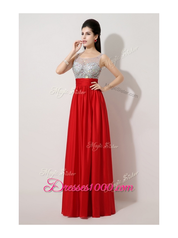 Lovely Scoop Empire Beading Red Prom Dresses