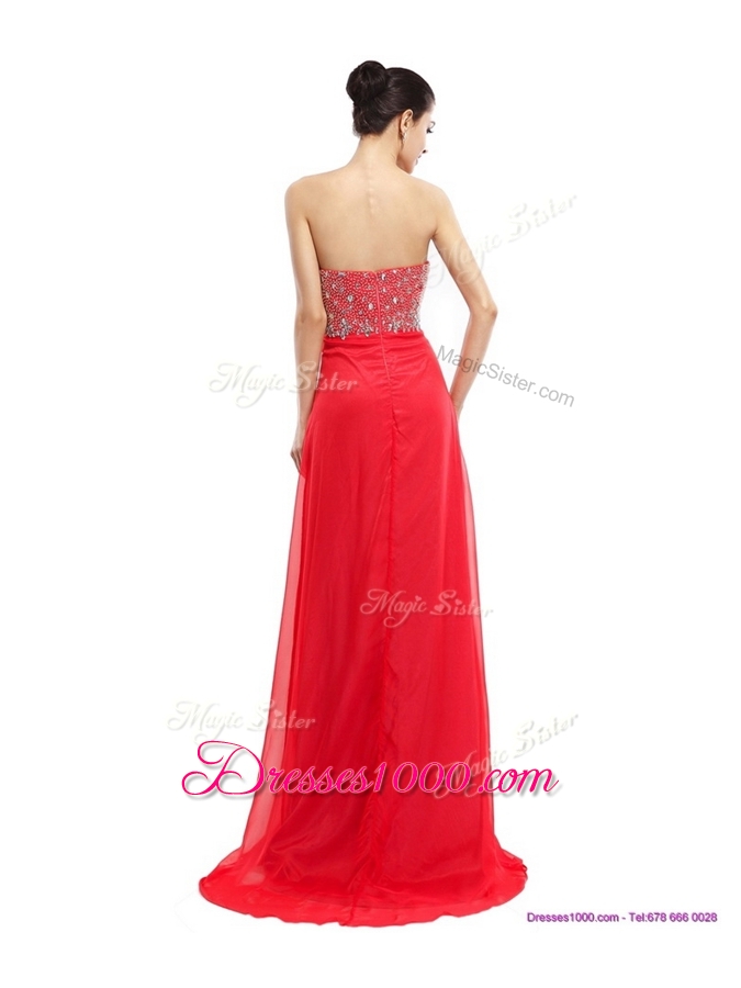 Lovely Sweetheart Brush Train Beading Prom Dresses in Red