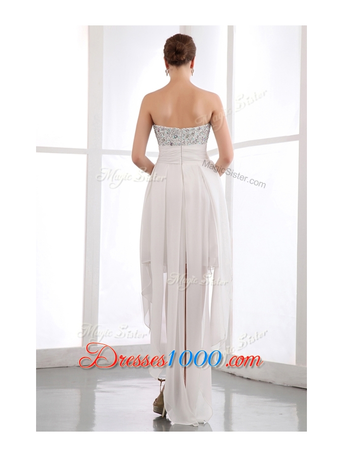 Lovely Sweetheart High Low Beading Prom Dress in White