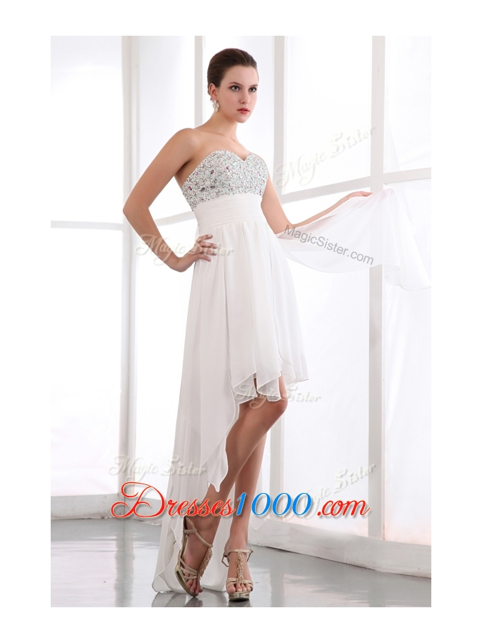 Lovely Sweetheart High Low Beading Prom Dress in White