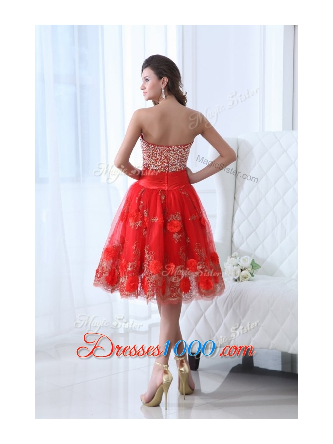 Lovely Sweetheart Red Prom Dress with Beading and Appliques