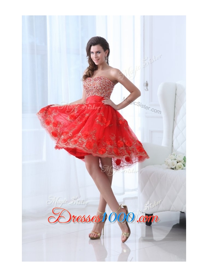 Lovely Sweetheart Red Prom Dress with Beading and Appliques