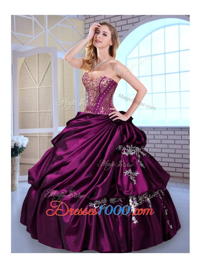 Luxurious Ball Gown Taffeta Dark Purple Quinceanera Dresses with Pick Ups