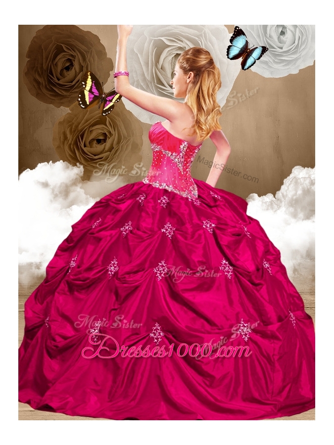 Luxurious Hot Pink Sweet 16 Dresses with Appliques and Pick Ups