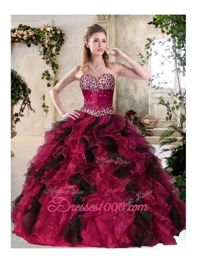 Most Popular Sweetheart Multi Color Sweet 16 Gowns with Beading and Ruffles