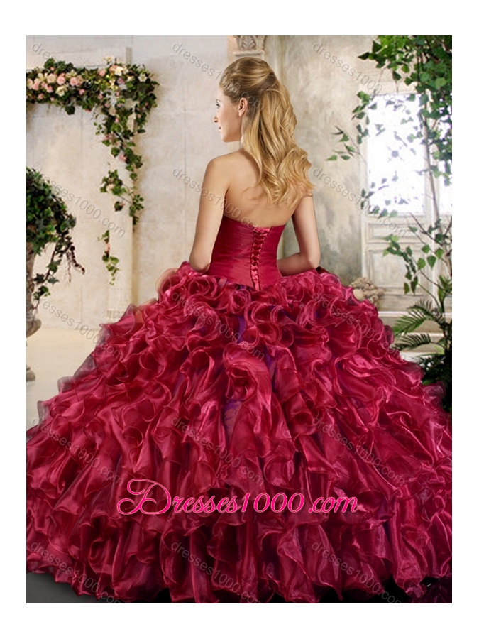 New Style Burgundy Quinceanera Gowns with Beading and Ruffles