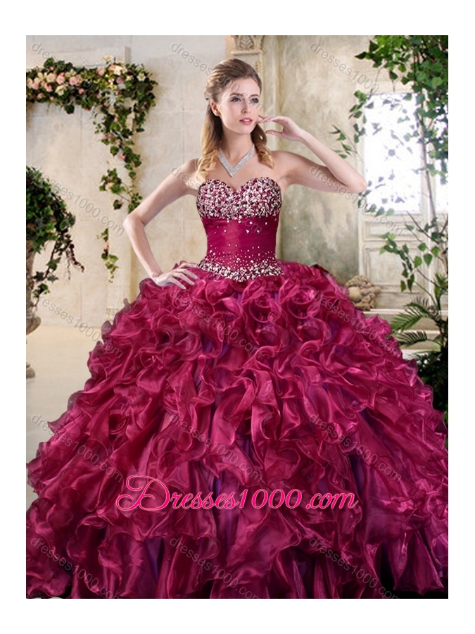 New Style Burgundy Quinceanera Gowns with Beading and Ruffles