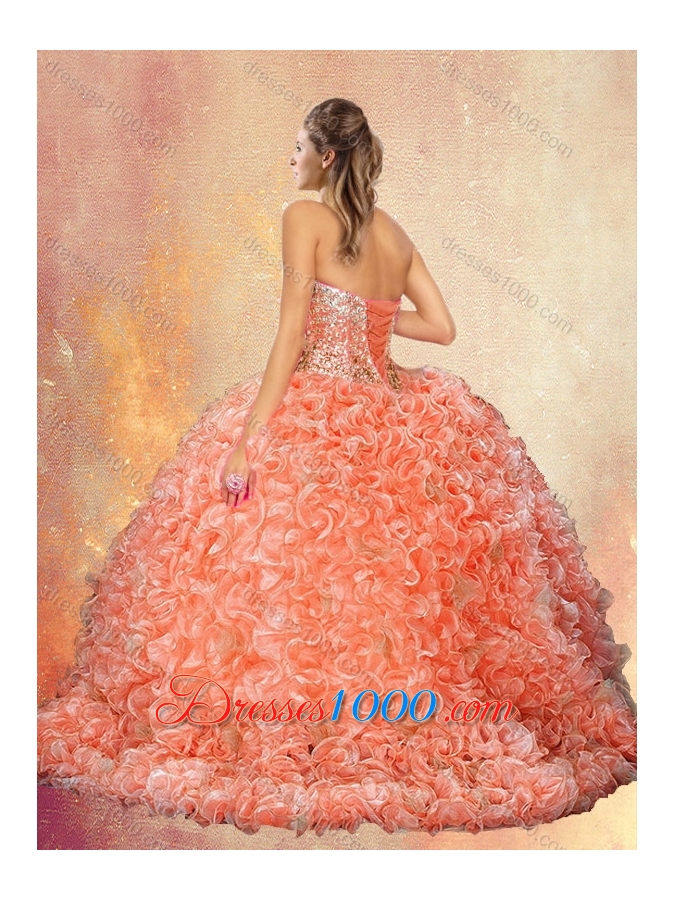 Perfect Brush Train Sweet 16 Dresses with Beading and Ruffles