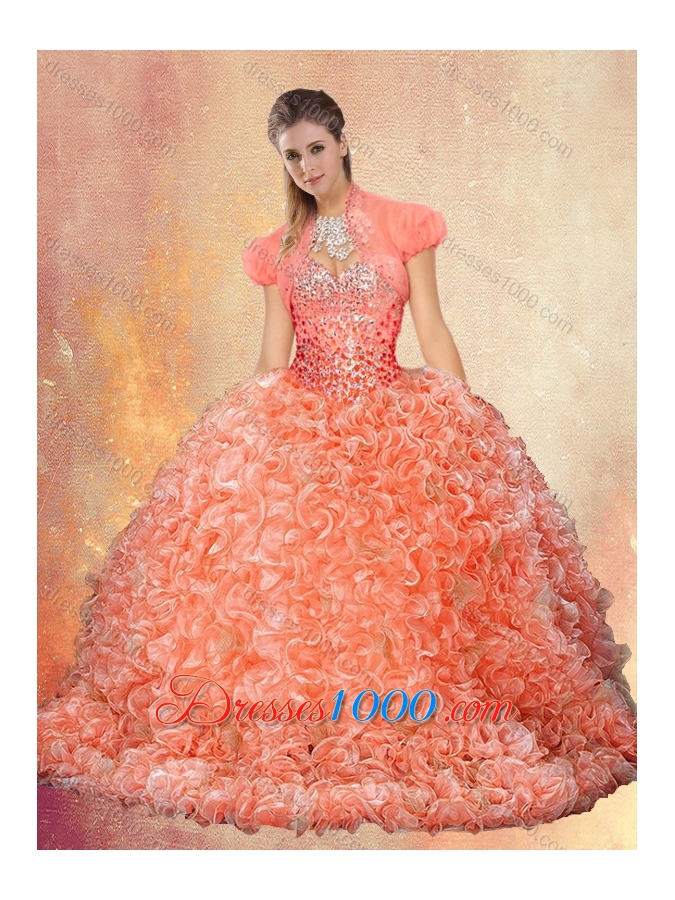 Perfect Brush Train Sweet 16 Dresses with Beading and Ruffles