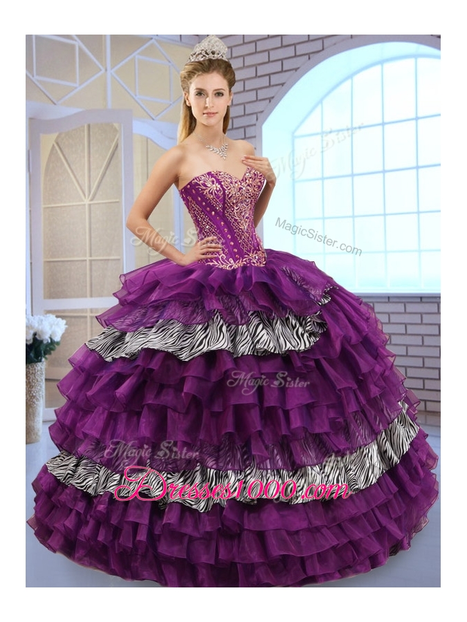 Pretty Sweetheart Ball Gown Sweet 16 Dresses with Ruffled Layers and Zebra