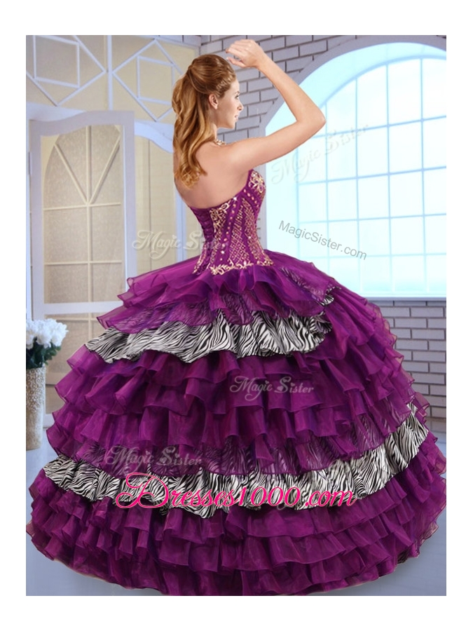 Pretty Sweetheart Ball Gown Sweet 16 Dresses with Ruffled Layers and Zebra