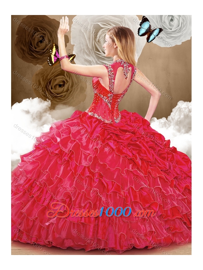Wonderful Red Sweet 16 Dresses with Beading and Ruffles