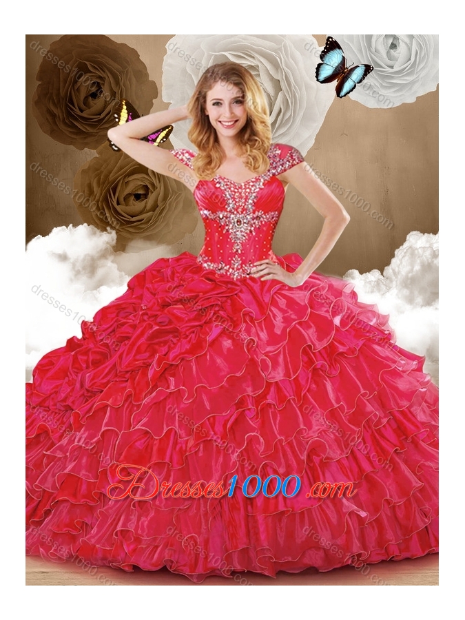 Wonderful Red Sweet 16 Dresses with Beading and Ruffles