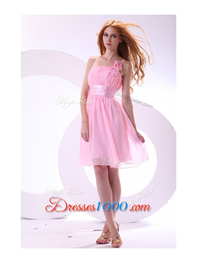 2016 Beautiful Short Pink Prom Dresses with Hand Made Flowers and Belt