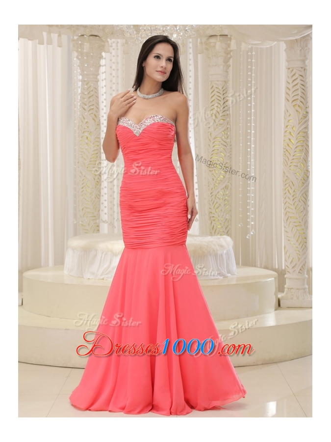 2016 New Style Mermaid Sweetheart Coral Red Prom Dress