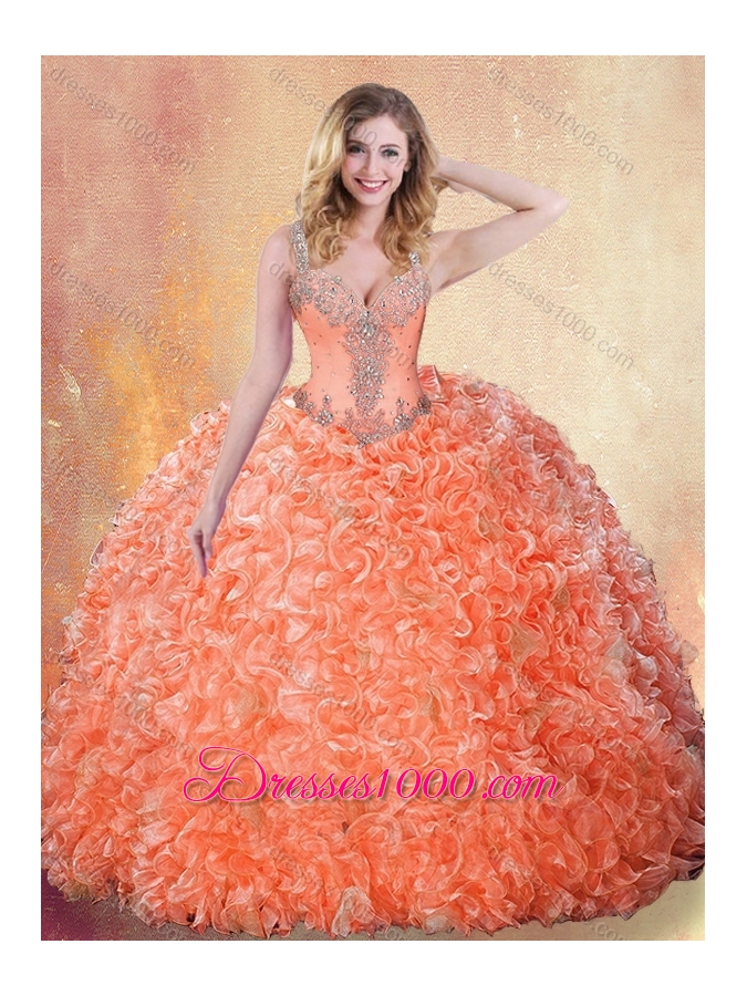 Beautiful Straps Brush Train Quinceanera Dresses with Ruffles and Appliques