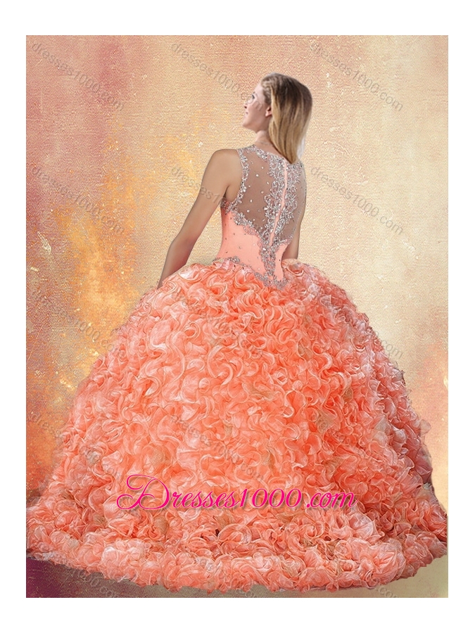 Beautiful Straps Brush Train Quinceanera Dresses with Ruffles and Appliques