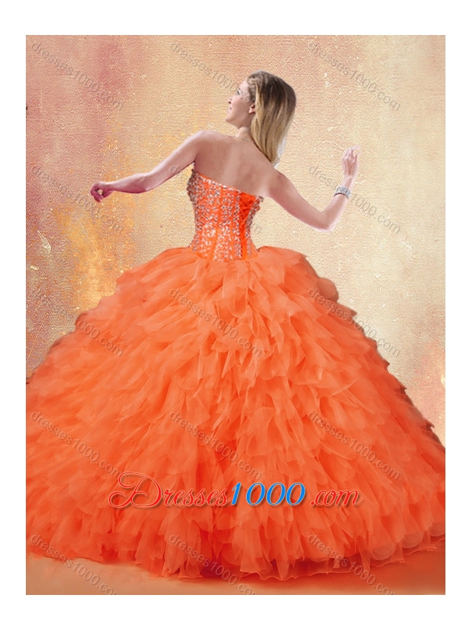 Classical Sweetheart Ruffles Quinceanera Dresses in Orange Red