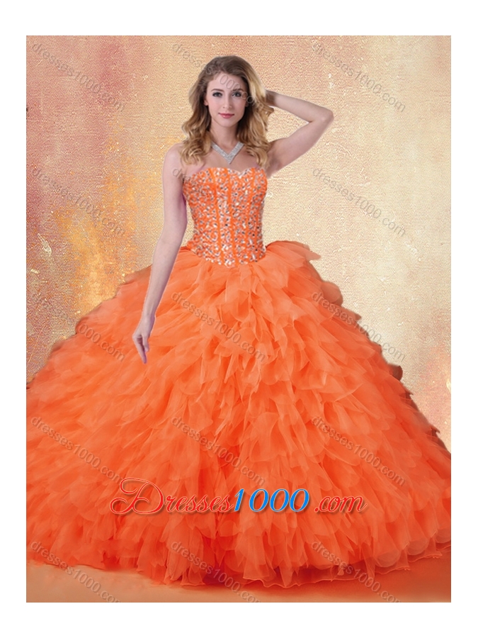 Classical Sweetheart Ruffles Quinceanera Dresses in Orange Red