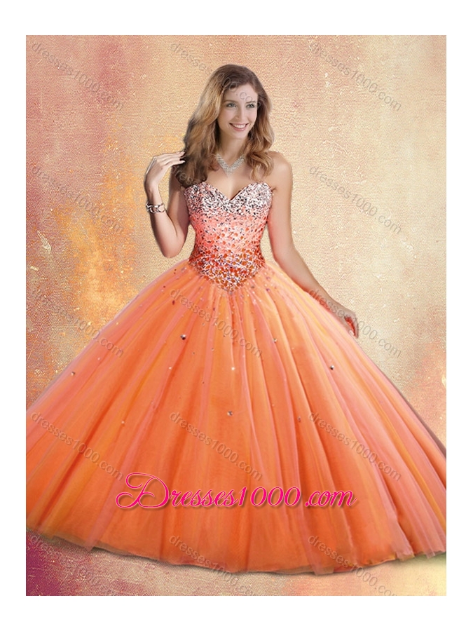Customized Sweetheart Orange Red Quinceanera Gowns with Beading