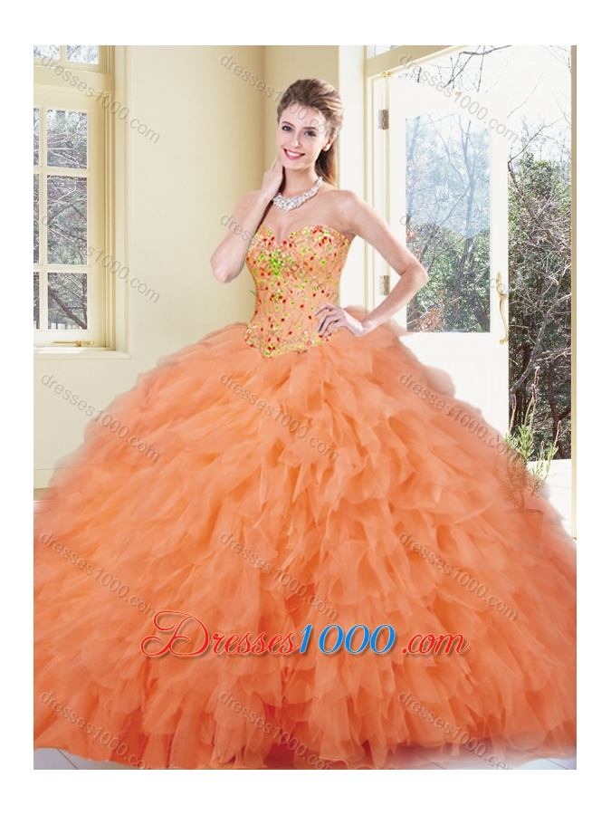 Fashionable Ball Gown Orange Red Quinceanera Gowns with Ruffles
