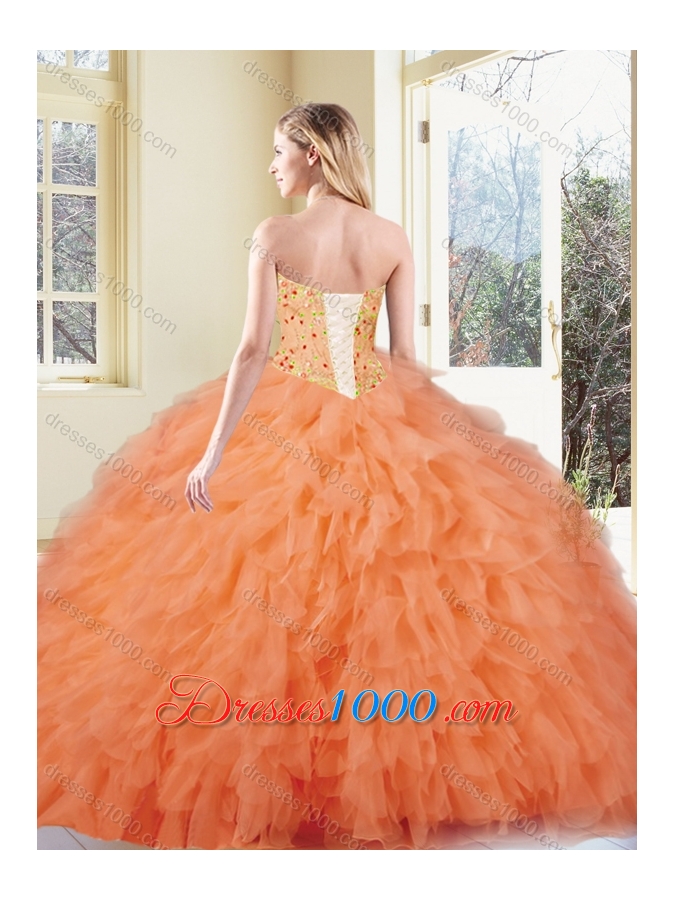 Fashionable Ball Gown Orange Red Quinceanera Gowns with Ruffles