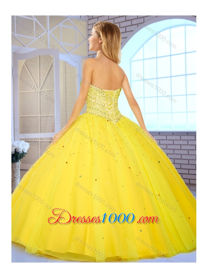 Modest Ball Gown Yellow Sweet 16 Gowns with Beading