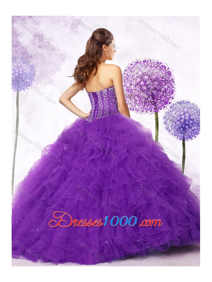New Arrivals Strapless Purple Quinceanera Gowns with Beading and Ruffles