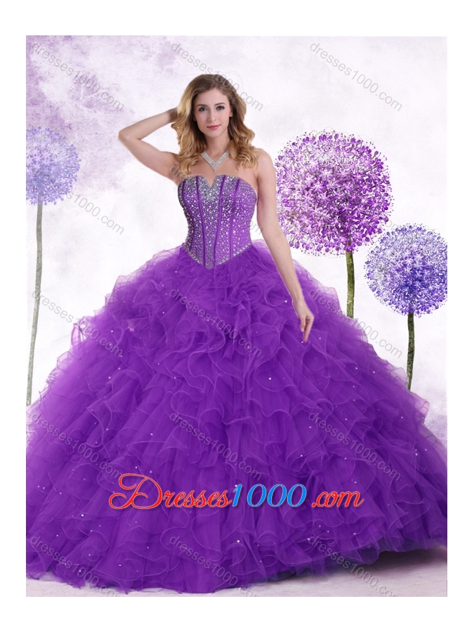 New Arrivals Strapless Purple Quinceanera Gowns with Beading and Ruffles