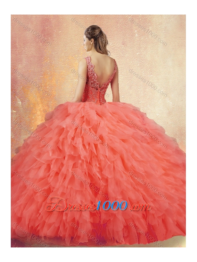 New Arrivals V Neck Sweet 16 Dresses with Ruffles and Appliques