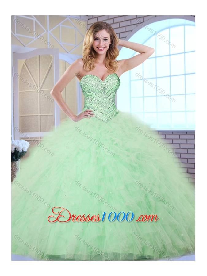 New Style Ball Gown Apple Green Sweet 16 Dresses with Beading and Ruffles