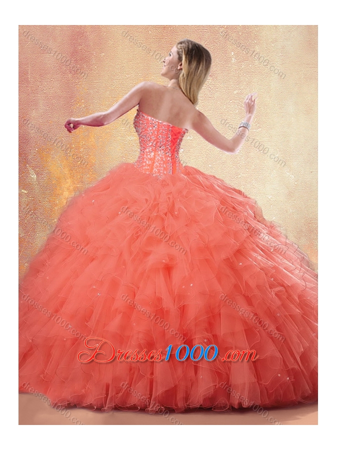 Pretty Ball Gown Orange Red Quinceanera Dresses with Ruffles