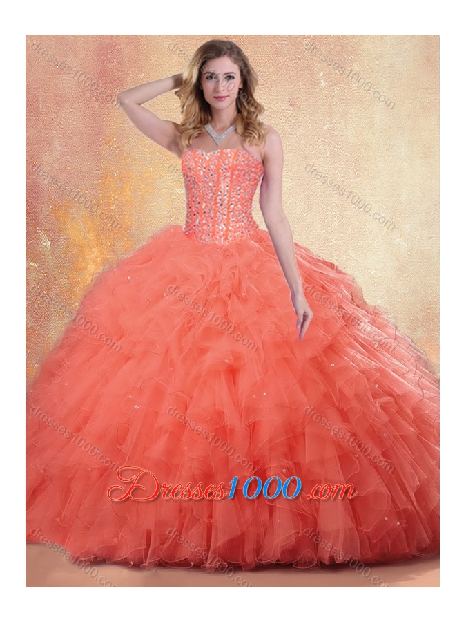 Pretty Ball Gown Orange Red Quinceanera Dresses with Ruffles