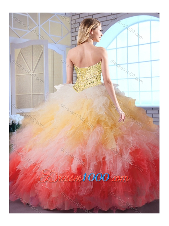 Romantic Ball Gown Sweet 16 Dresses in Multi Color with Beading and Ruffles