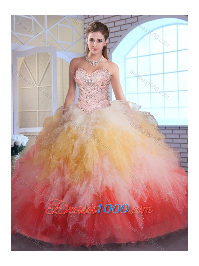 Romantic Ball Gown Sweet 16 Dresses in Multi Color with Beading and Ruffles