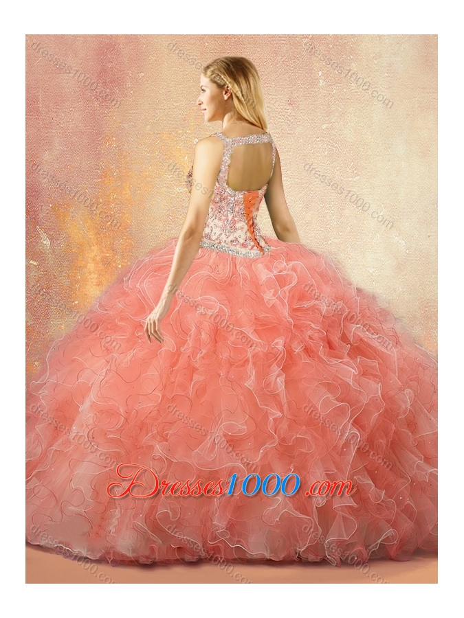 Romantic Straps Open Back Sweet 16 Dresses with Beading and Ruffles