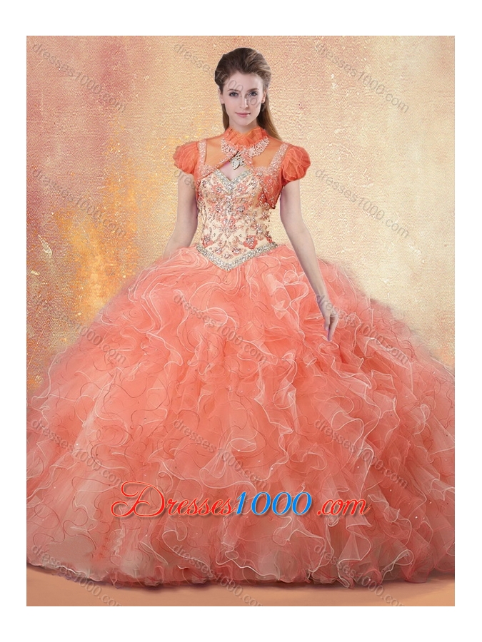 Romantic Straps Open Back Sweet 16 Dresses with Beading and Ruffles