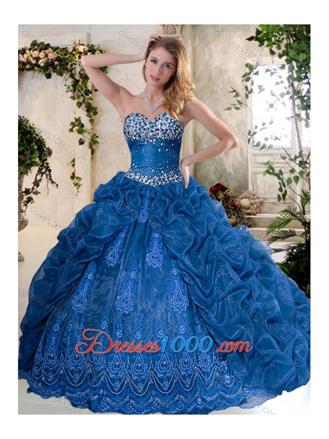 Luxurious Brush Train Quinceanera Dresses with Pick Ups and Embroidery