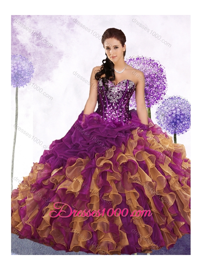 Pretty Sweetheart Beading and Ruffles Quinceanera Gowns in Multi Color