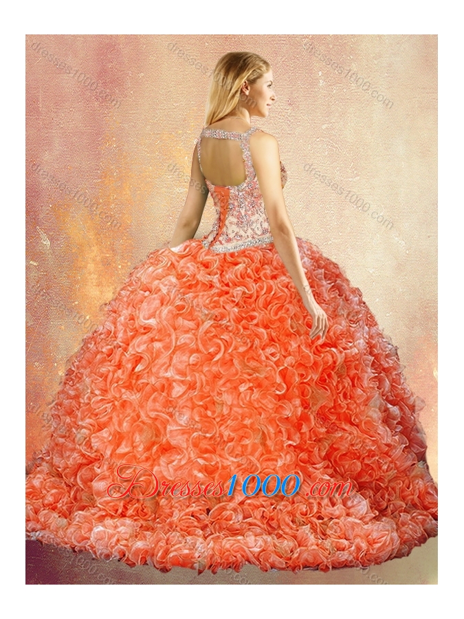 2016 Best Straps Brush Train Sweet 16 Dresses with Ruffles