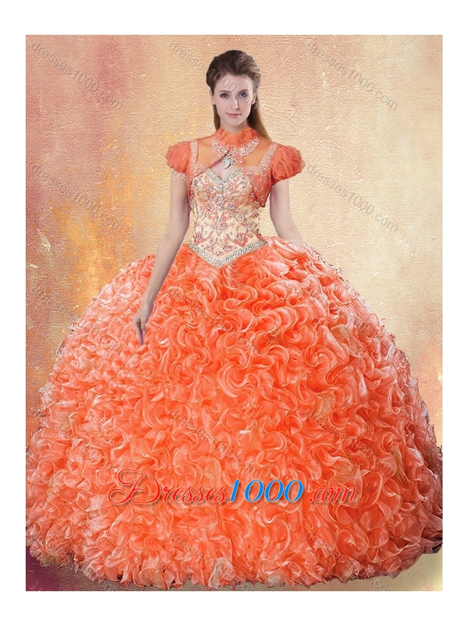 2016 Best Straps Brush Train Sweet 16 Dresses with Ruffles