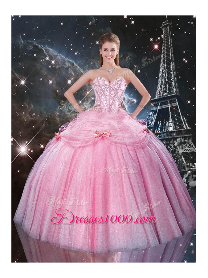 2016 Detachable Ball Gown Sweetheart Beading Pink Quinceanera Gowns